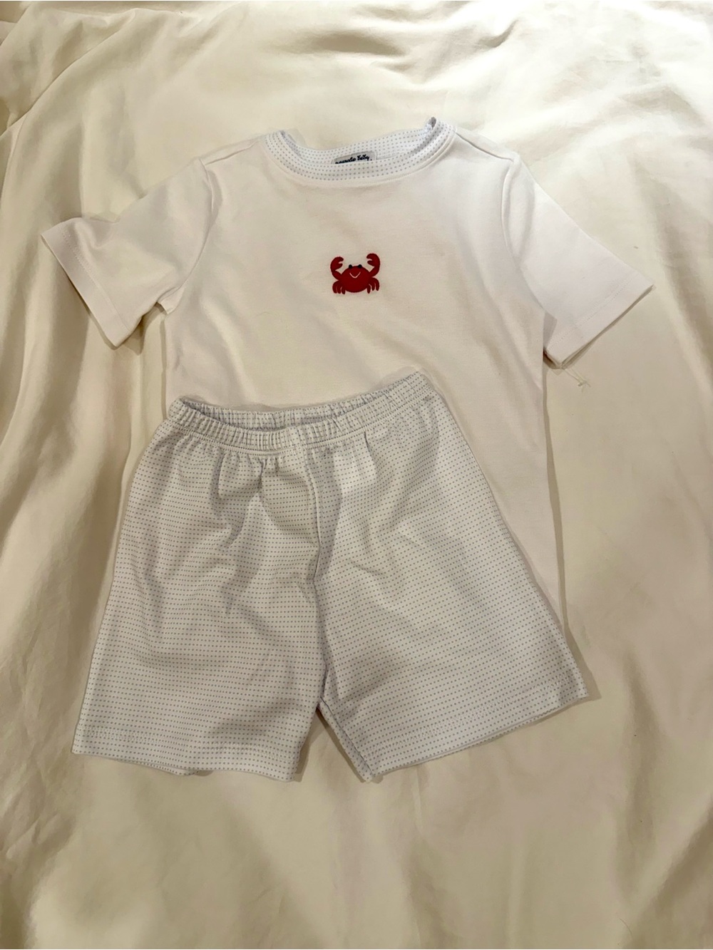 Pima Cotton Shorts Set with Red Crab Embroidery